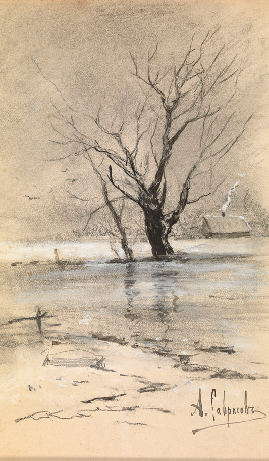 Edge of the Village in Winter, vintage artwork by Alexei Kondratyevich Savrasov, 12x8" (A4) Poster