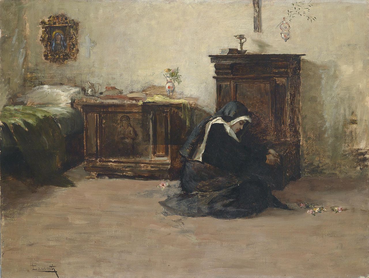 Young Nun in Her Cell, vintage artwork by Cesare Laurenti, 12x8" (A4) Poster