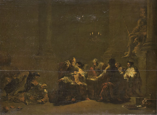 Pashur Smiting Jeremiah in the Temple, vintage artwork by Leonaert Bramer, 12x8" (A4) Poster