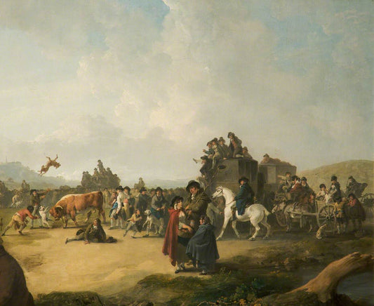 Bull Baiting, vintage artwork by Julius Caesar Ibbetson, 12x8" (A4) Poster