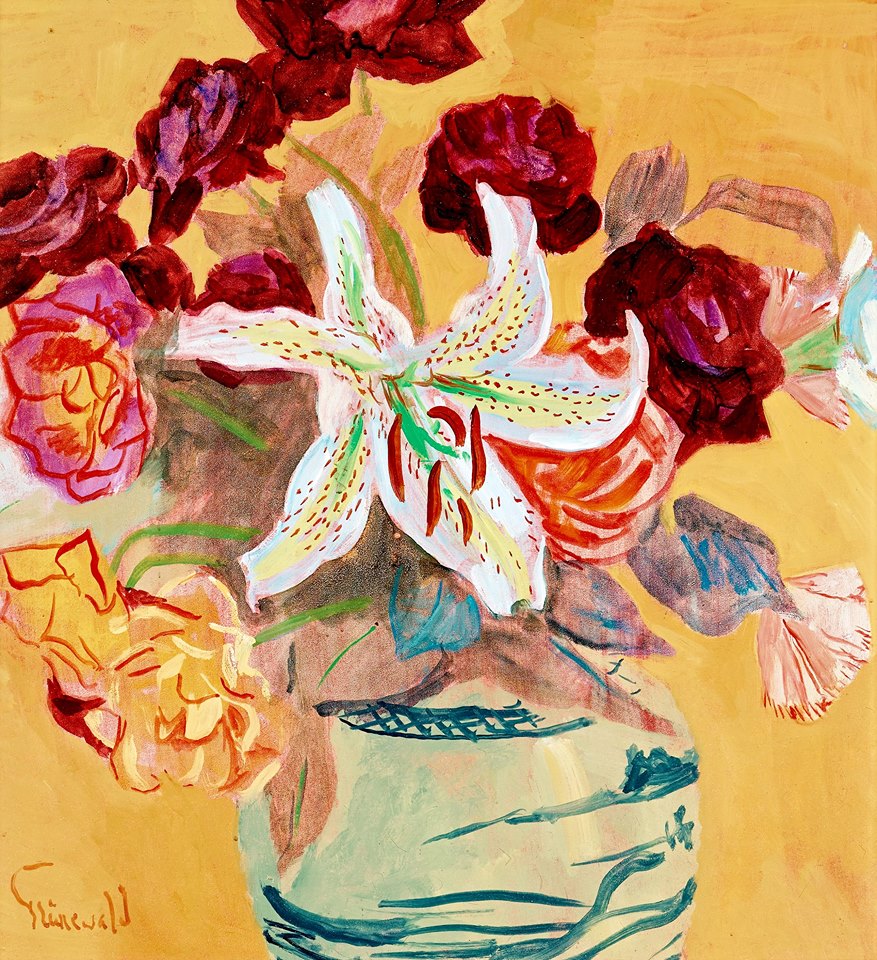 Still life with flowers in jar, vintage artwork by Isaac Grünewald, 12x8" (A4) Poster
