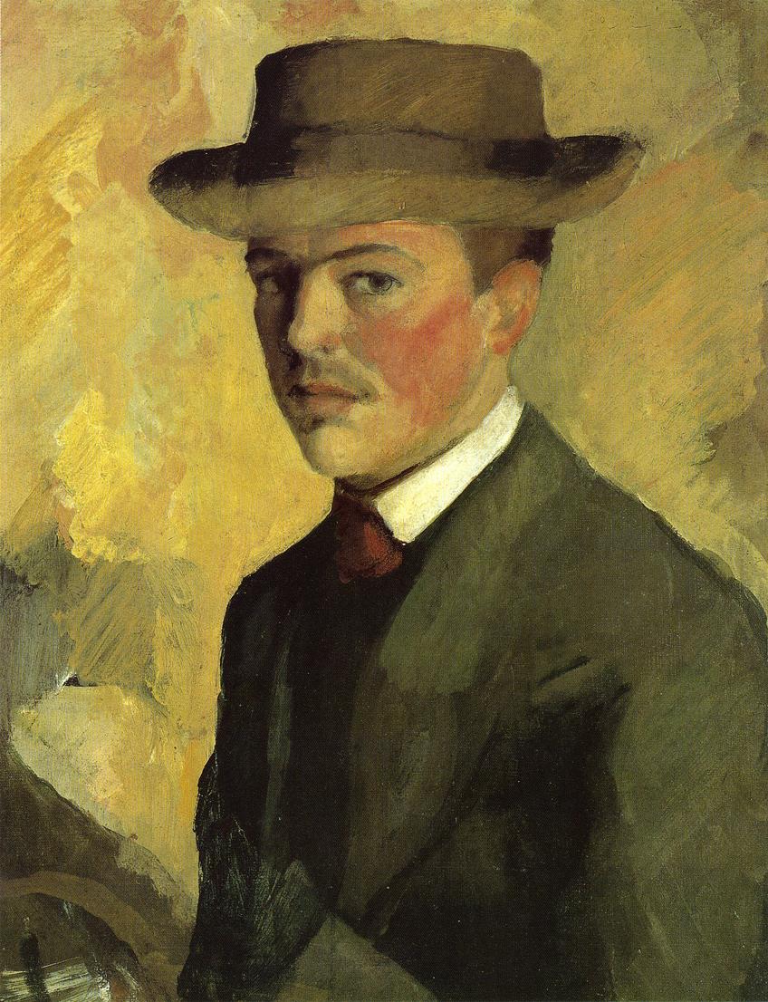Self Portrait with Hat by August Macke,16x12(A3) Poster