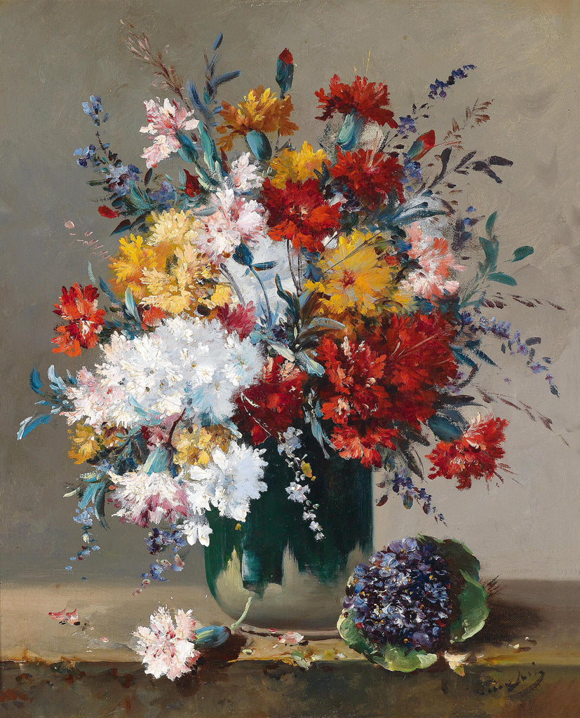 A Bouquet of Flowers and a Posy of Violets, vintage artwork by Eugene Henri Cauchois, 12x8" (A4) Poster