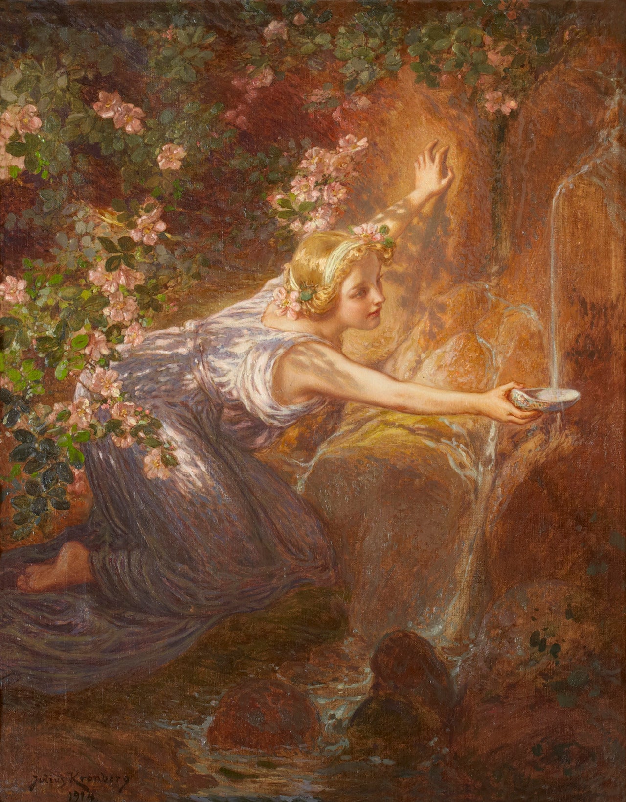 At the Source, vintage artwork by Julius Johann Ferdinand Kronberg, 12x8" (A4) Poster
