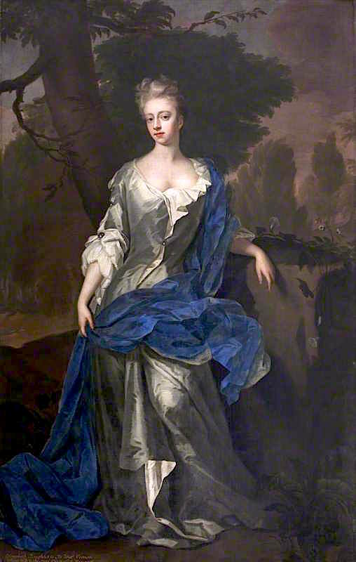 Elizabeth Vernon, Viscountess Harcourt, vintage artwork by Michael Dahl, 12x8" (A4) Poster