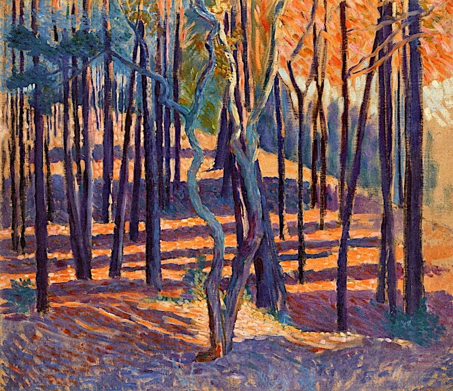 Evening Breeze (study of pines and undergrowth), vintage artwork by Henri-Edmond Cross, 12x8" (A4) Poster