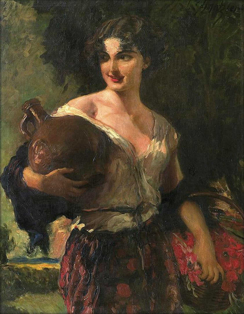Girl with a pitcher by Leopold Schmutzler,A3(16x12")Poster