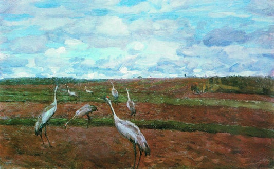 Cranes, vintage artwork by Stanislav Zhukovsky, 12x8" (A4) Poster