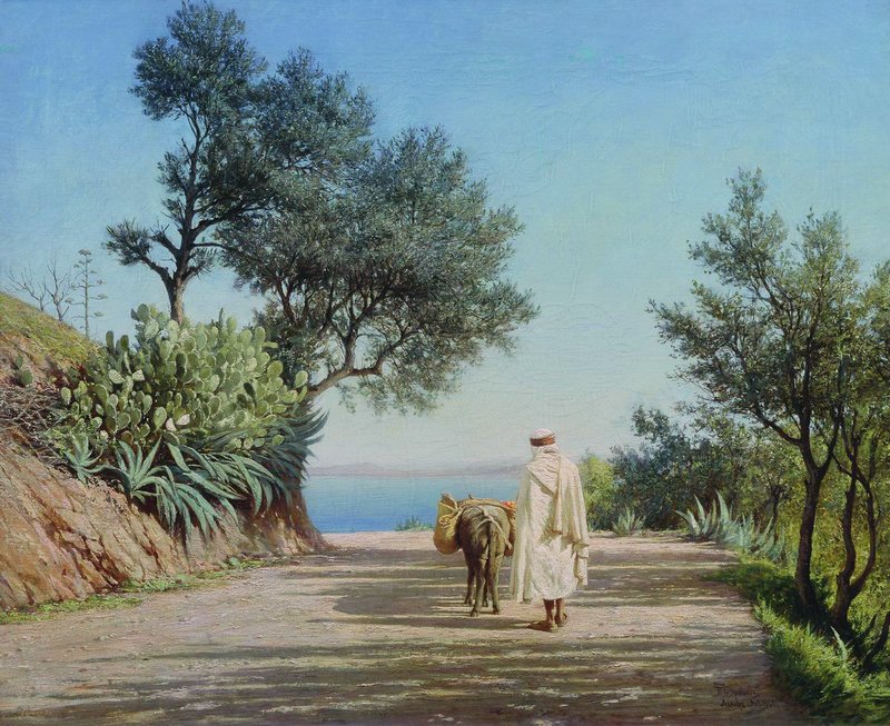 Road to the Sea, Algeria, vintage artwork by Pavel Brulloff, 12x8" (A4) Poster