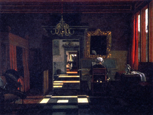 Interior with a Lady Playing the Virginal, vintage artwork by Emanuel de Witte, 12x8" (A4) Poster