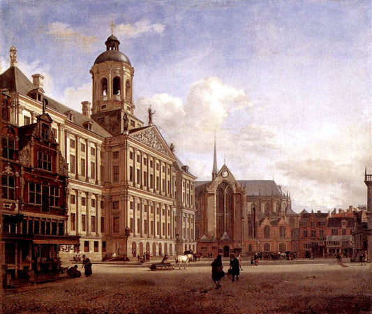The New Town Hall in Amsterdam, vintage artwork by Adriaen van de Velde, 12x8" (A4) Poster