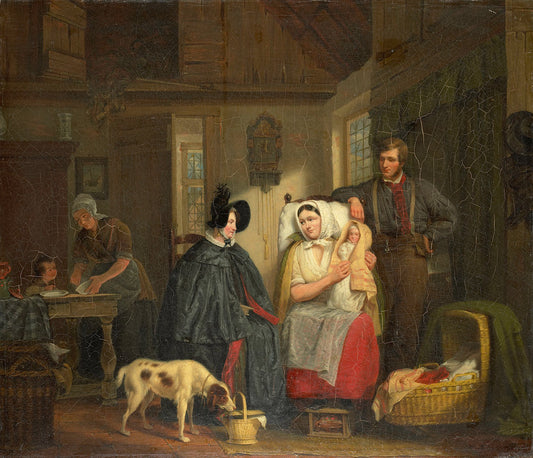 A Visit to the Young Mother, vintage artwork by Moritz Calisch, A3 (16x12") Poster Print