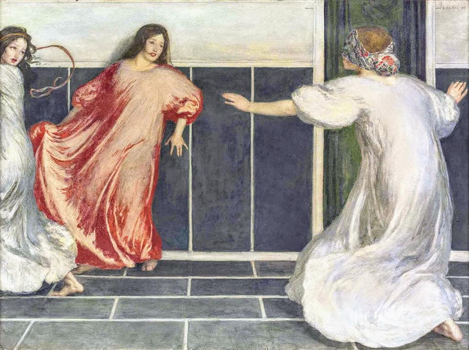 Blind man's buff, vintage artwork by Robert Anning Bell, 12x8" (A4) Poster