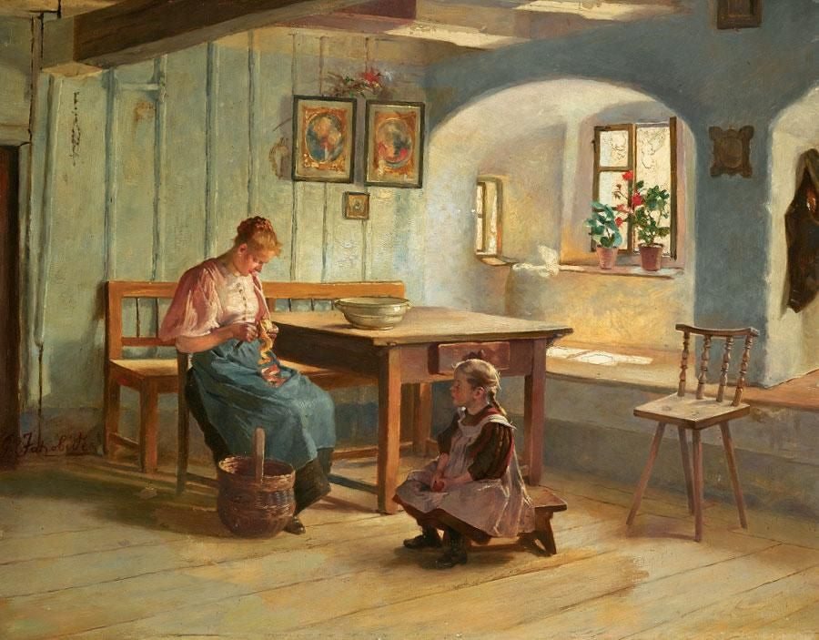 Mother and Child in an Interior by Georgios Jakobides,A3(16x12")Poster