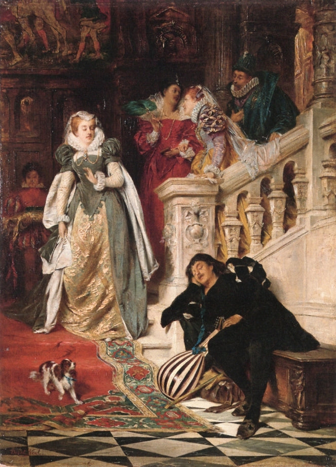 The First Meeting of Mary Stuart and Rizzio, vintage artwork by David Neal, 12x8" (A4) Poster