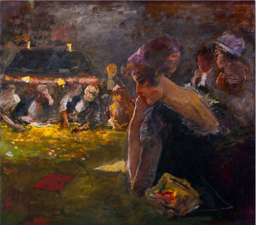 At the Green Table, vintage artwork by Pompeo Mariani, 12x8" (A4) Poster