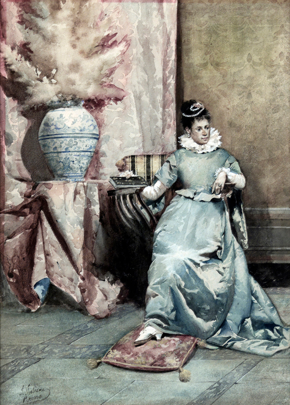 Lady with Collar, vintage artwork by Jose Juliana y Albert, 12x8" (A4) Poster