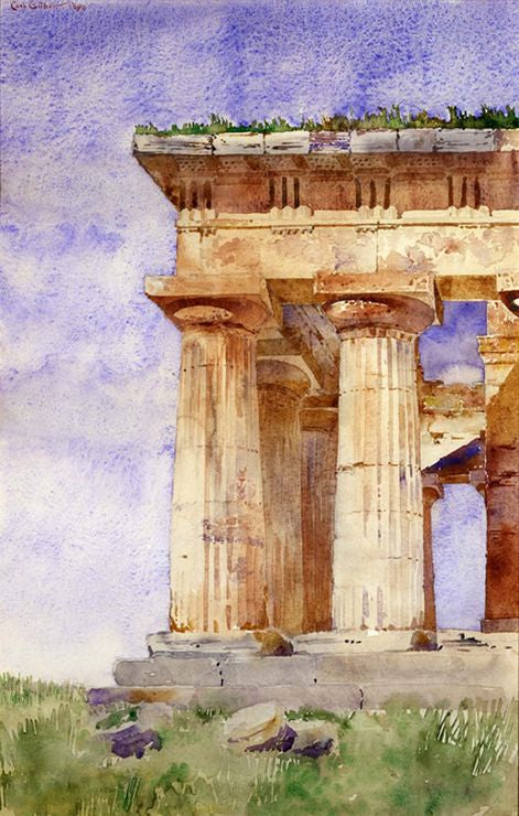 Temple of Neptune, Paestum, vintage artwork by Cass Gilbert, 12x8" (A4) Poster