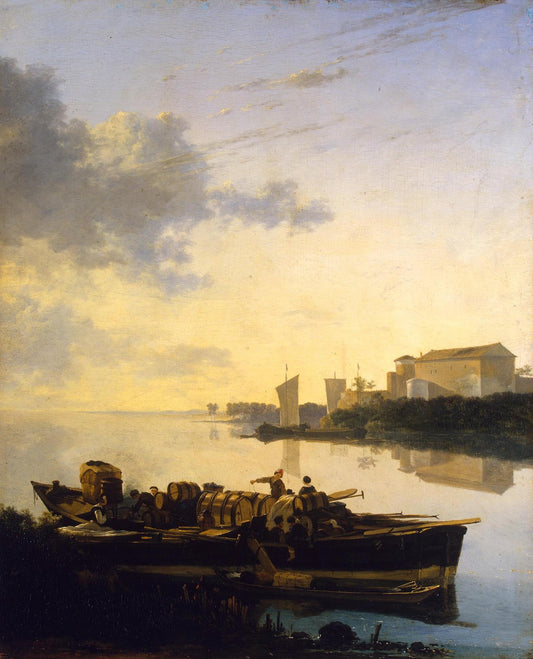 Boat at Sunset, vintage artwork by Adam Pynacker, 12x8" (A4) Poster