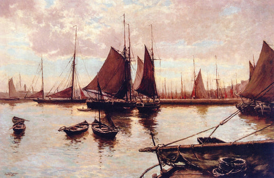 Harbor Scene, vintage artwork by Julian Onderdonk, 12x8" (A4) Poster