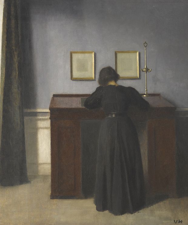 Ida Standing at a Desk, vintage artwork by Vilhelm Hammershøi, 12x8" (A4) Poster