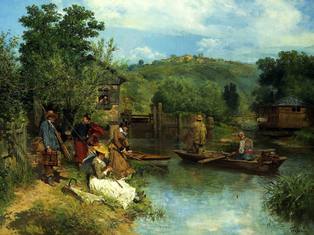 The Fishing Party, vintage artwork by Francois Adolphe Grison, 12x8" (A4) Poster