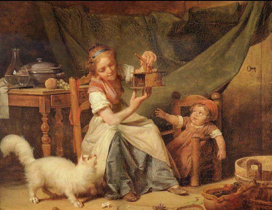 The Woman and the Mouse, vintage artwork by Martin Drölling, 12x8" (A4) Poster