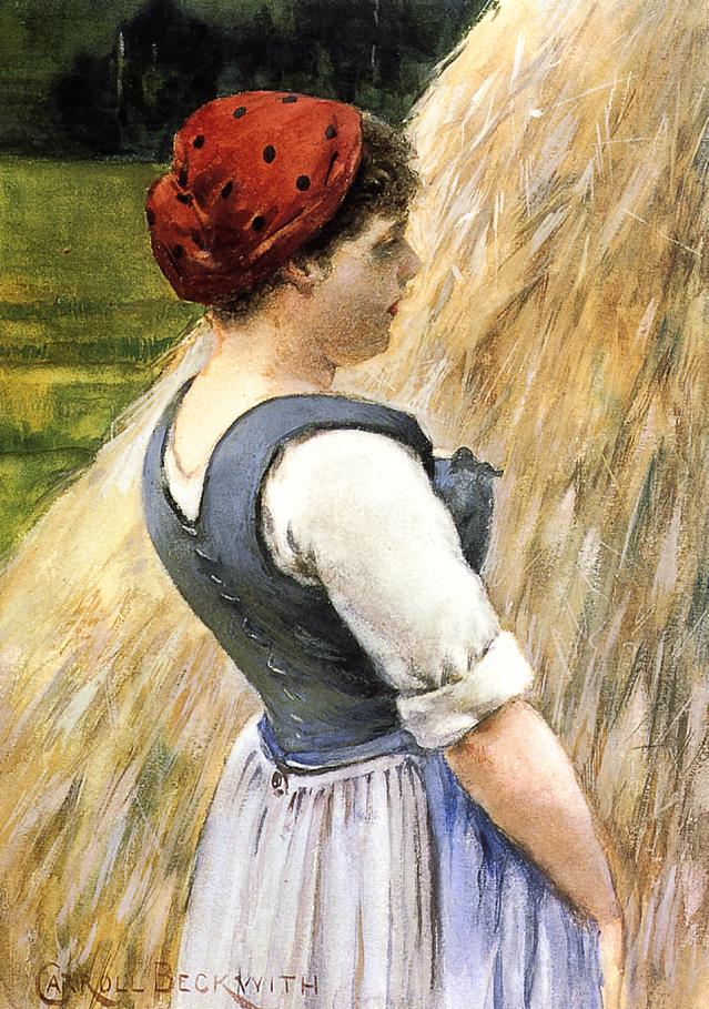 Peasant Against Hay, vintage artwork by James Carroll Beckwith, 12x8" (A4) Poster