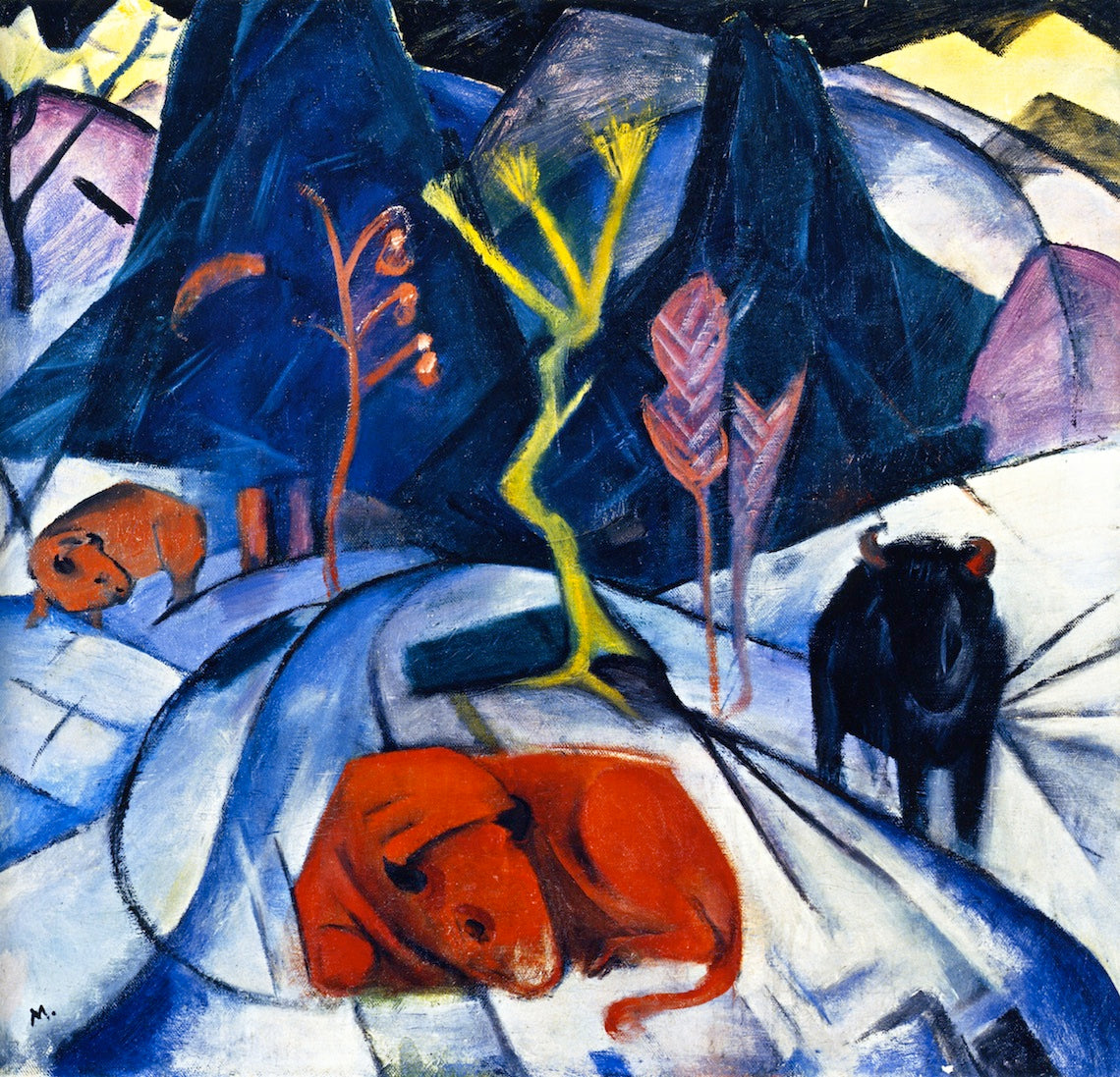 Bison in Winter, vintage artwork by Franz Marc, 12x8" (A4) Poster