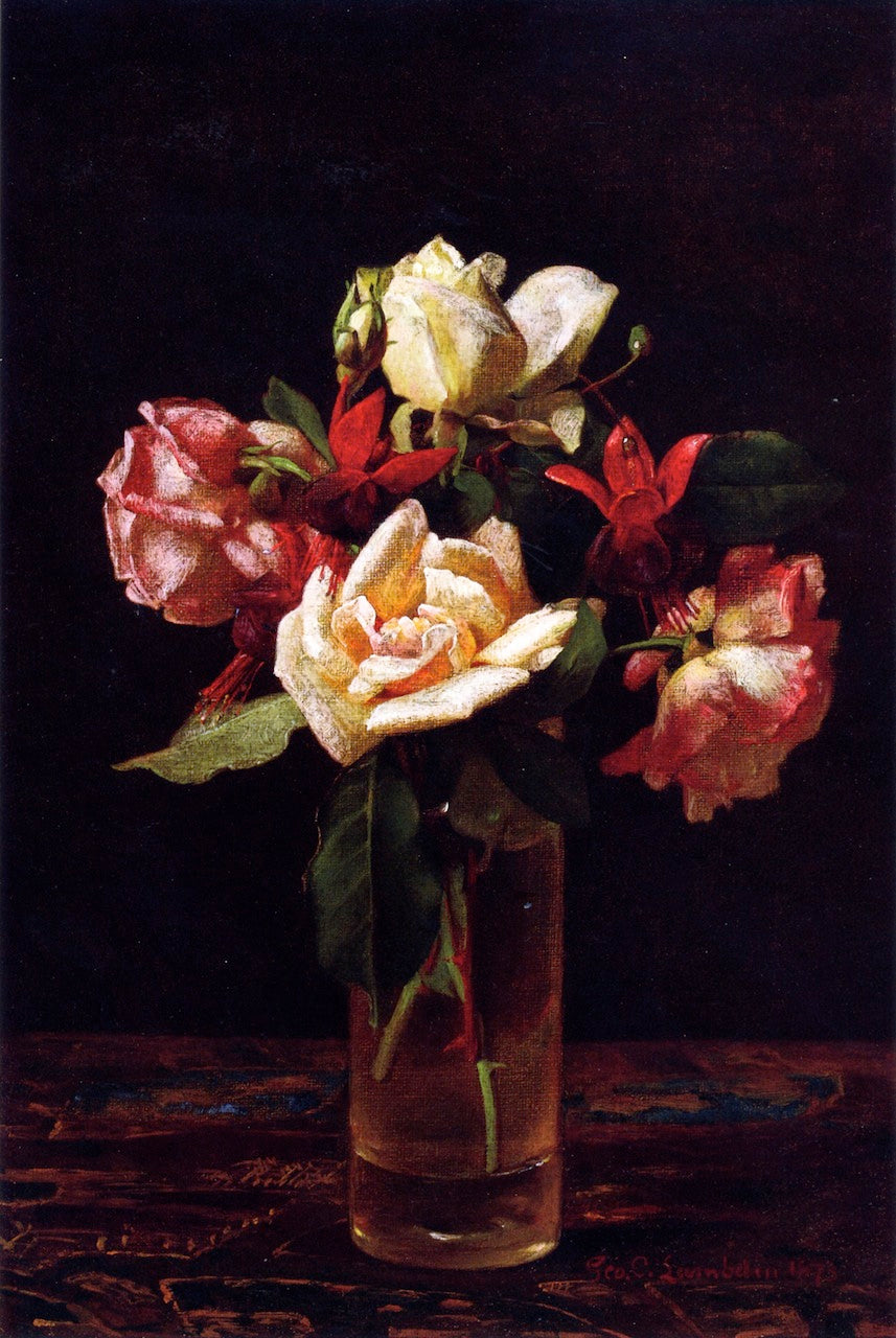 Still LIfe with Roses and Fuchsia, vintage artwork by George Cochran Lambdin, 12x8" (A4) Poster