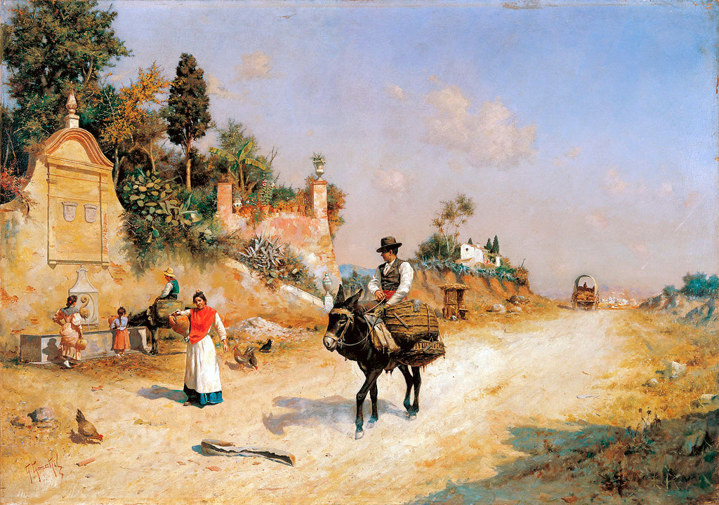The Fountain in Reding, vintage artwork by Gillermo Gomez Gil, 12x8" (A4) Poster