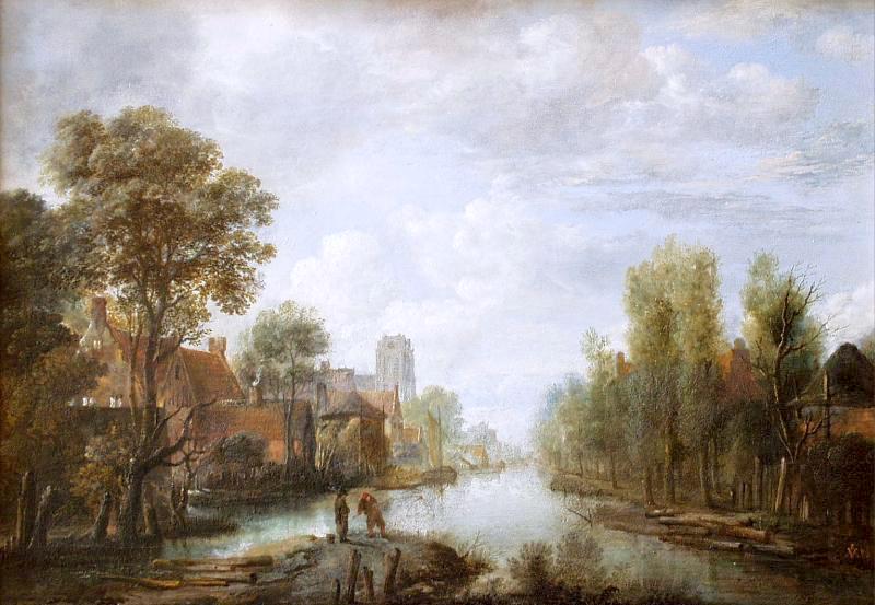 Landscape with Waterway, vintage artwork by Aert van der Neer, 12x8" (A4) Poster