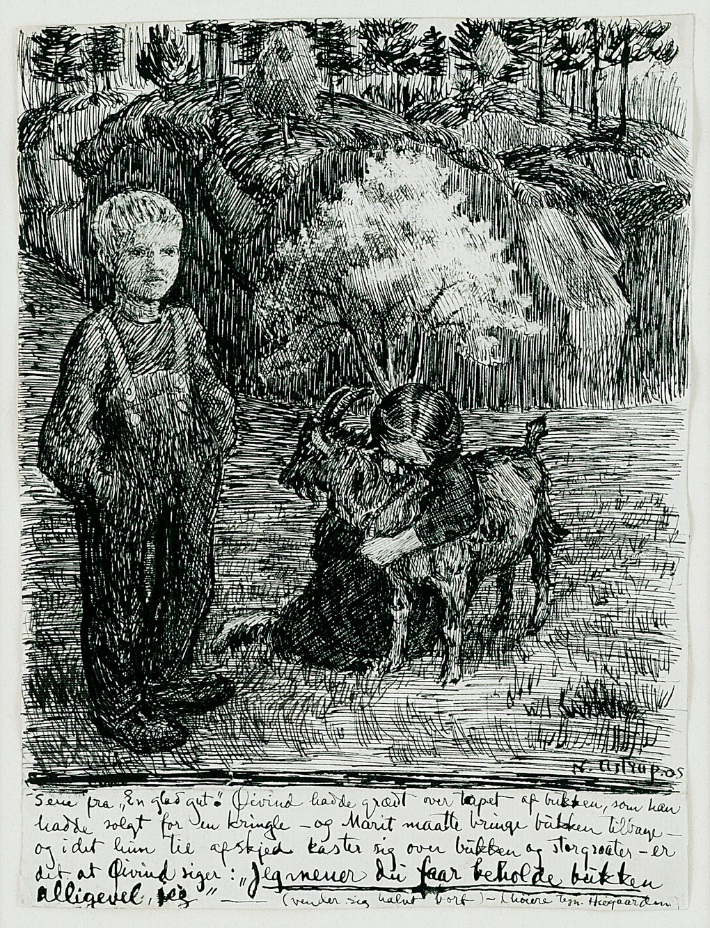 Bj. Bjornson, Scene from 'A Happy Boy" (1), vintage artwork by Nicolai Astrup, 12x8" (A4) Poster