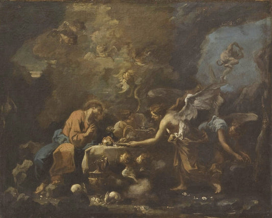 Christ Fed by  Angels, vintage artwork by Attributed to Sebastiano Ricci, 12x8" (A4) Poster