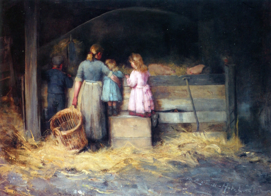 A Peep at the Pigs, vintage artwork by Robert Gemmell Hutchison R.S.A. R.S.W., 12x8" (A4) Poster