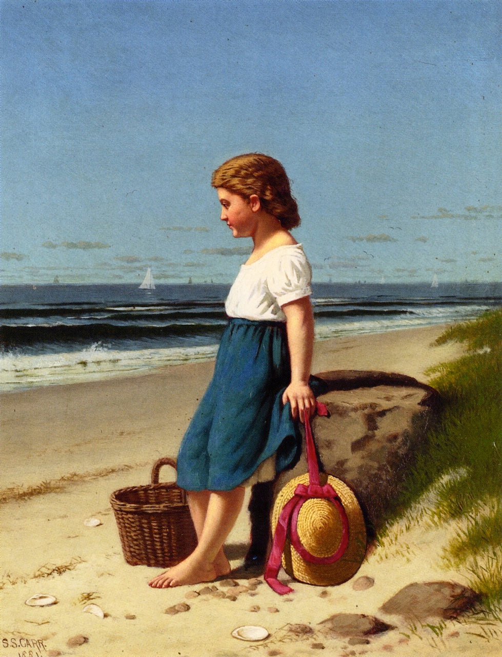 Young Girl at the Seashore, vintage artwork by Samuel S. Carr, 12x8" (A4) Poster