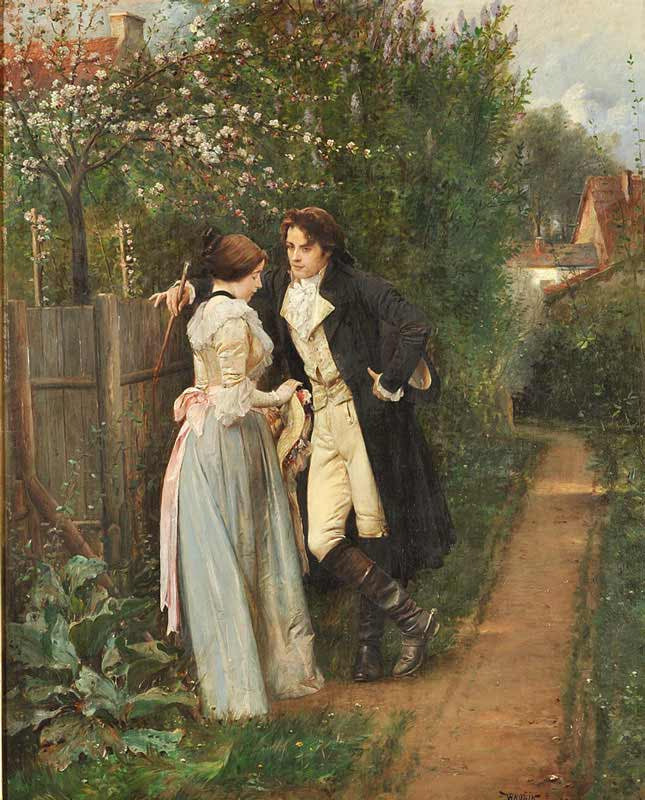 Spring, the Fence, vintage artwork by Václav Brožík, 12x8" (A4) Poster