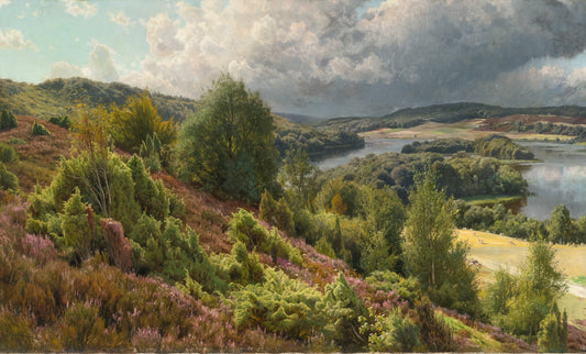 Heather-Covred Hills by  the Lakes near Silkeborg, vintage artwork by Peder Mork Mønsted, 12x8" (A4) Poster