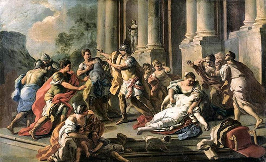 Horatius Slaying His Sister after the Defeat of the Curiatii, vintage artwork by Attributed to Francesco de Mura, 12x8" (A4) Poster