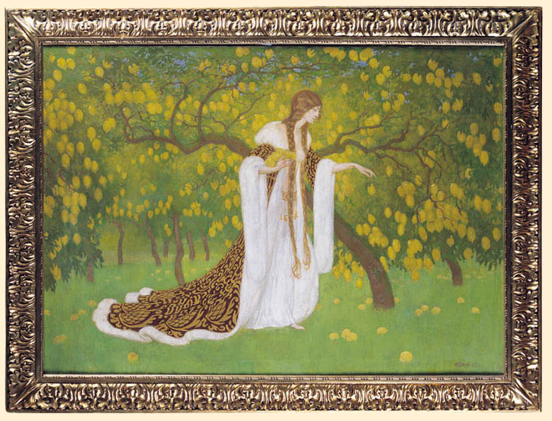 In the Lemon Orchard, vintage artwork by Edward Okuń, 12x8" (A4) Poster