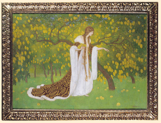 In the Lemon Orchard, vintage artwork by Edward Okuń, 12x8" (A4) Poster