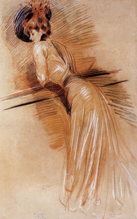 Elegant Woman at the Rail, vintage artwork by Paul Cesar Helleu, 12x8" (A4) Poster