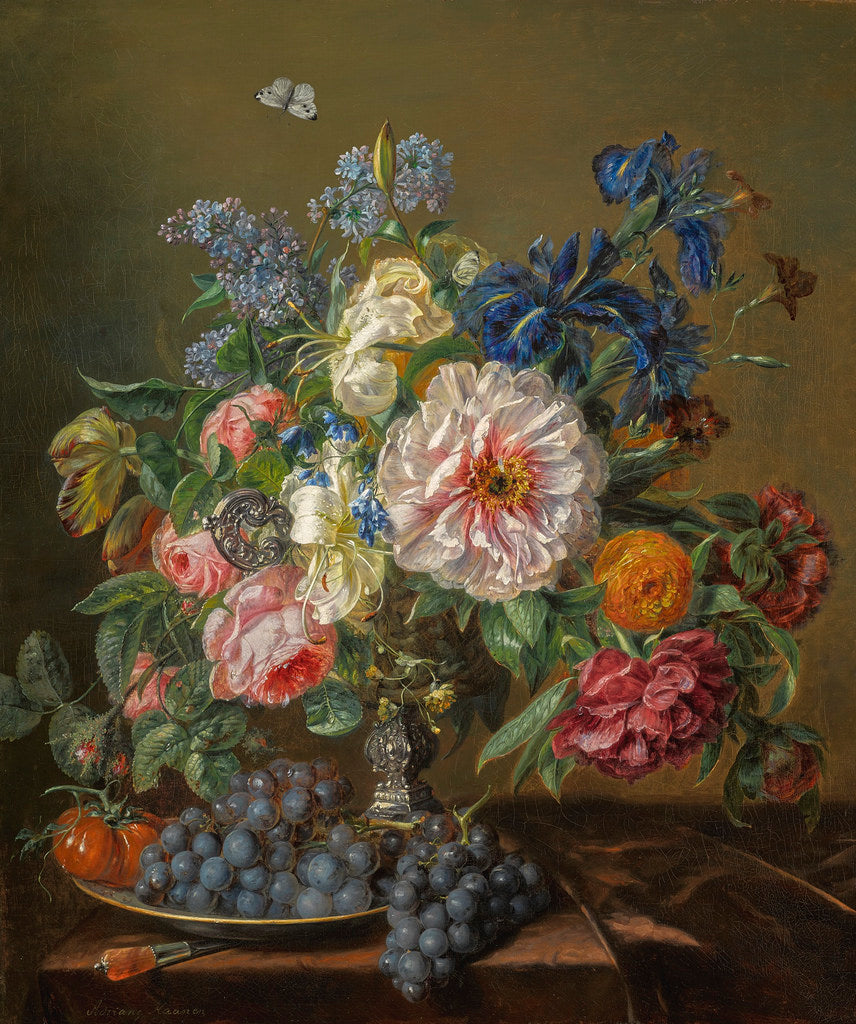 Still life with peonies, roses, tulips and ranunculus, vintage artwork by Adriana Johanna Haanen, A3 (16x12") Poster Print