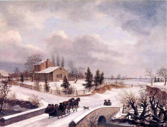 Pennsylvania Winter Scene, vintage artwork by Thomas Birch, 12x8" (A4) Poster