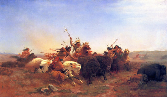 Buffalo Hunt, vintage artwork by Karl Ferdinand (Carl or Charles) Wimar, 12x8" (A4) Poster