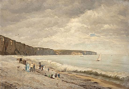 La plage animee, vintage artwork by Auguste-Emile Flick, 12x8" (A4) Poster