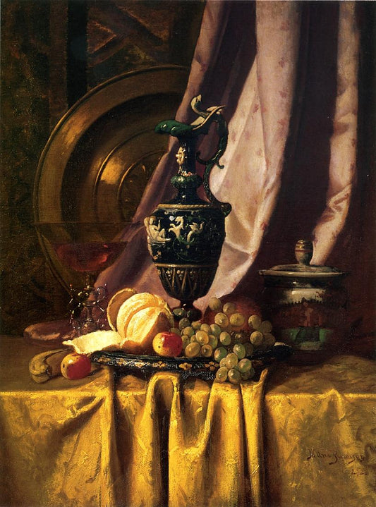 Still Life with Ewer and Fruit, vintage artwork by Milne Ramsey, 12x8" (A4) Poster