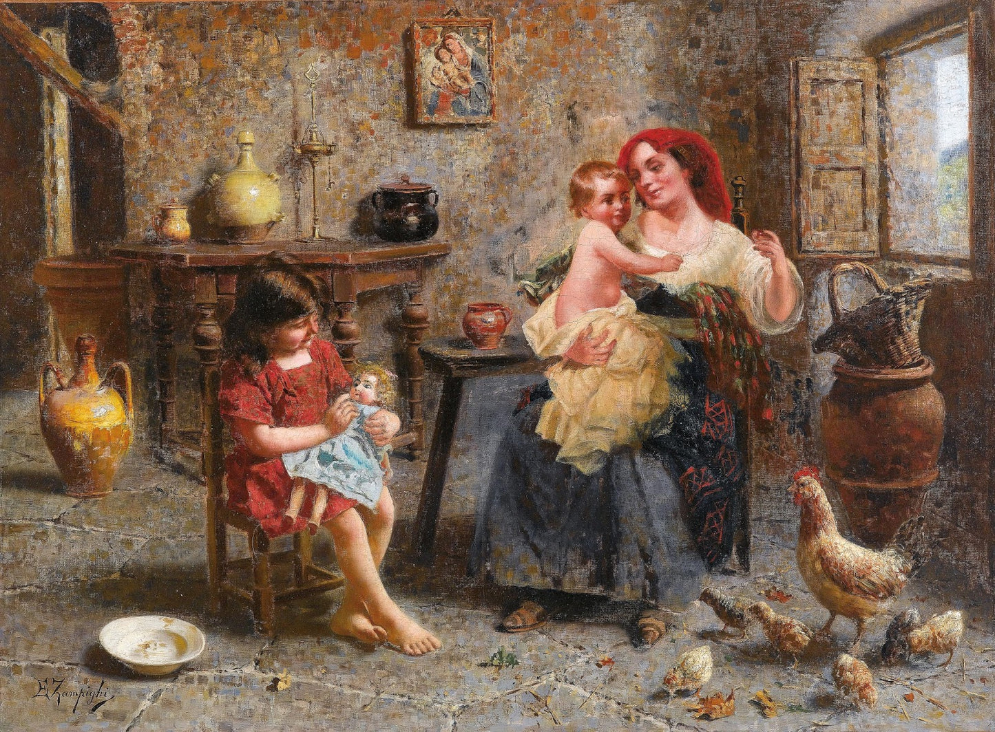 Family Idyll by Eugenio Zampighi,A3(16x12")Poster
