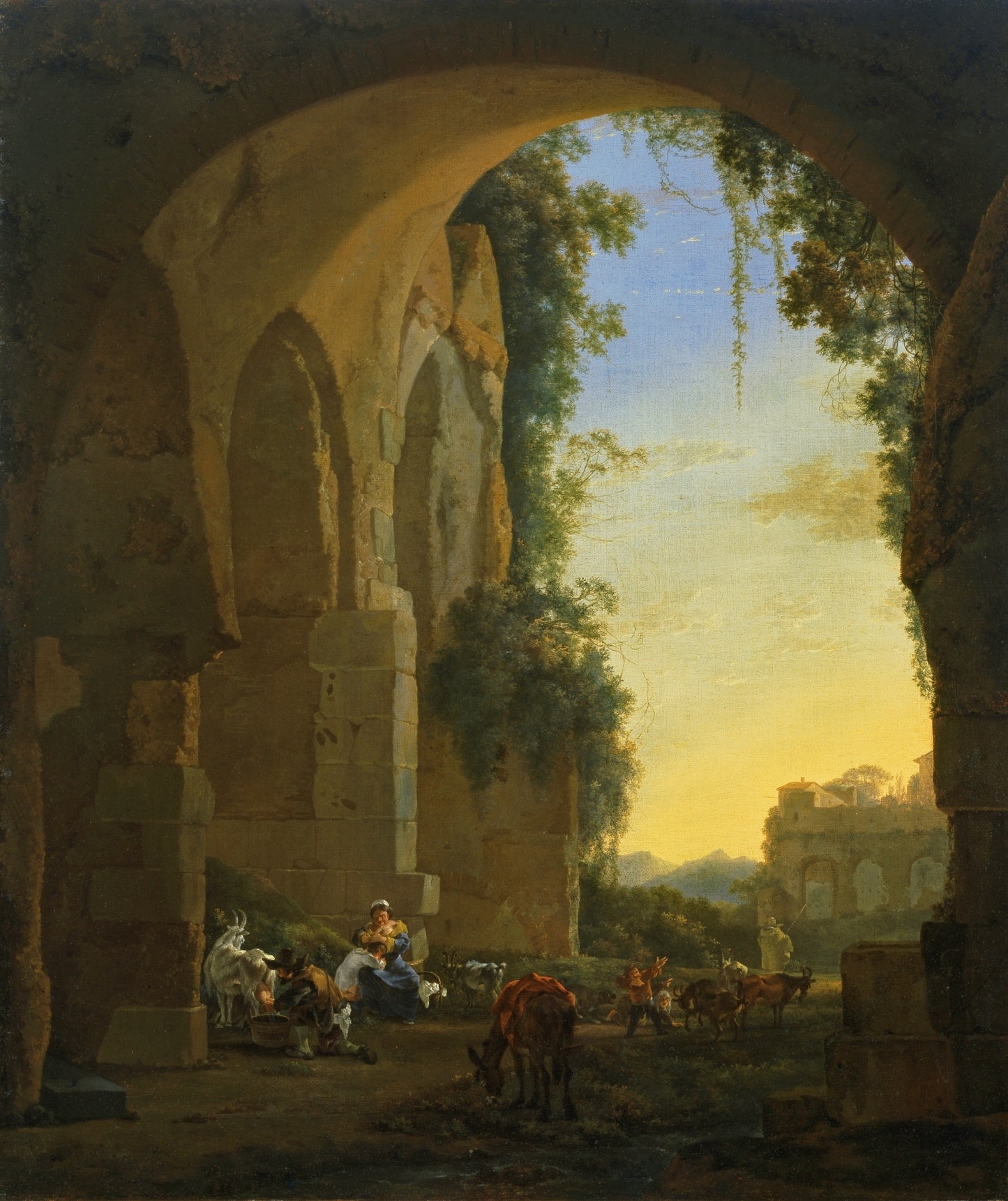 Southern Landscape with Shepherds beneath a Ruined Arch, vintage artwork by Jan Asselijn, 12x8" (A4) Poster