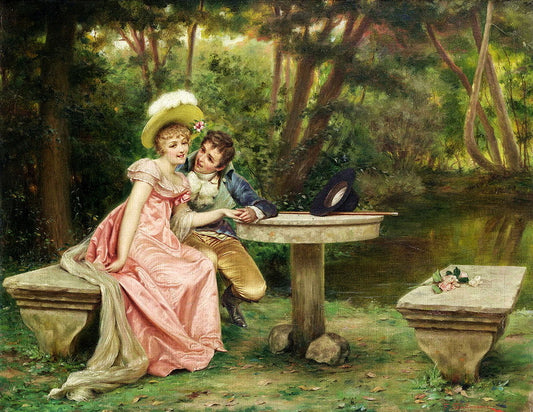 The lovers' tryst, vintage artwork by Charles Joseph Frederick Soulacroix, 12x8" (A4) Poster